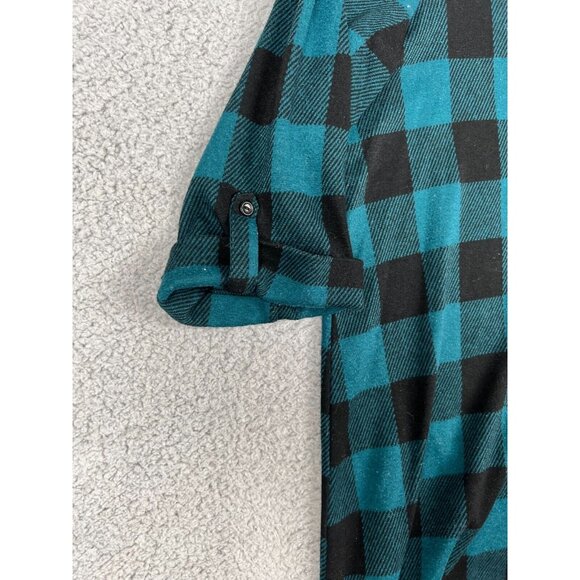 Catherines Women's Top Blouse 0X 14/16W Teal Black 3/4 Roll Tab Pullover - Picture 6 of 10